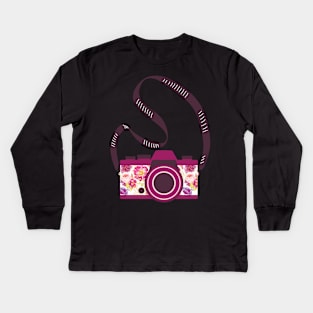 Watercolor floral camera Kids Long Sleeve T-Shirt